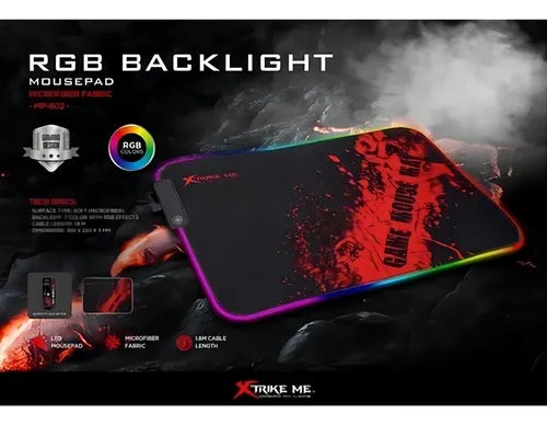 MOUSE PAD GAMER XTRIKE ME LUCES RGB