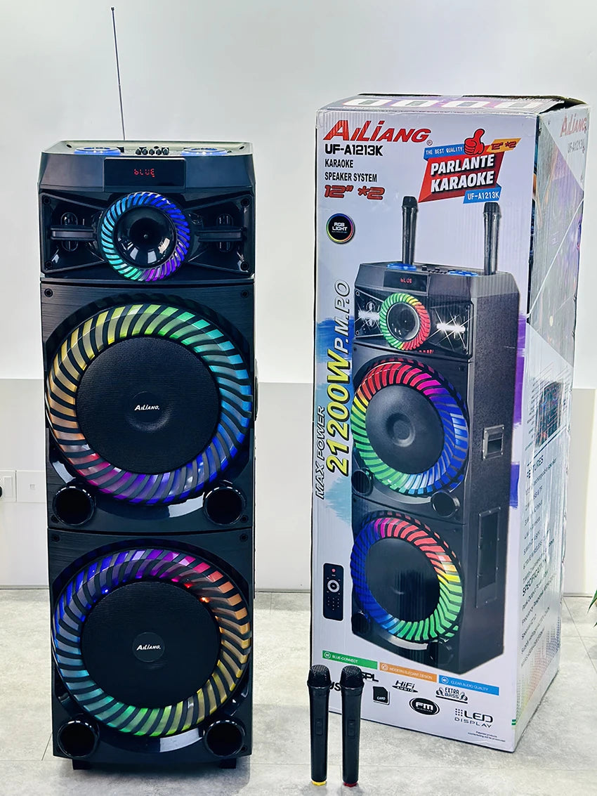 Parlante Amplificado Ailiang UF-A1213K – 2x12" con Luces de Llama