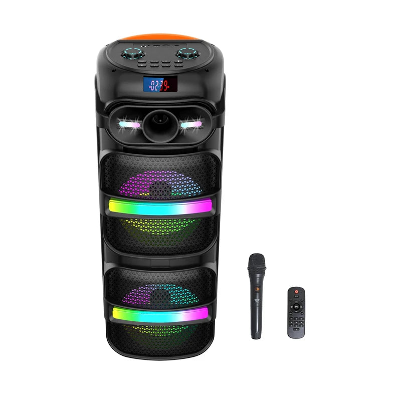 Parlante Portátil 2x8’’ con 3000W PMPO + Micrófono y Luces LED