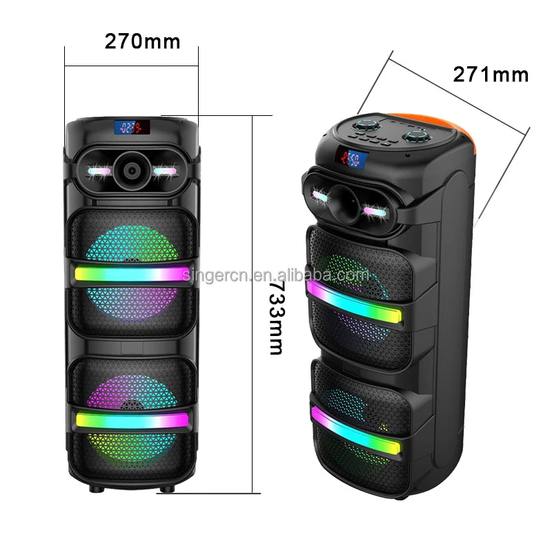 Parlante Portátil 2x8’’ con 3000W PMPO + Micrófono y Luces LED