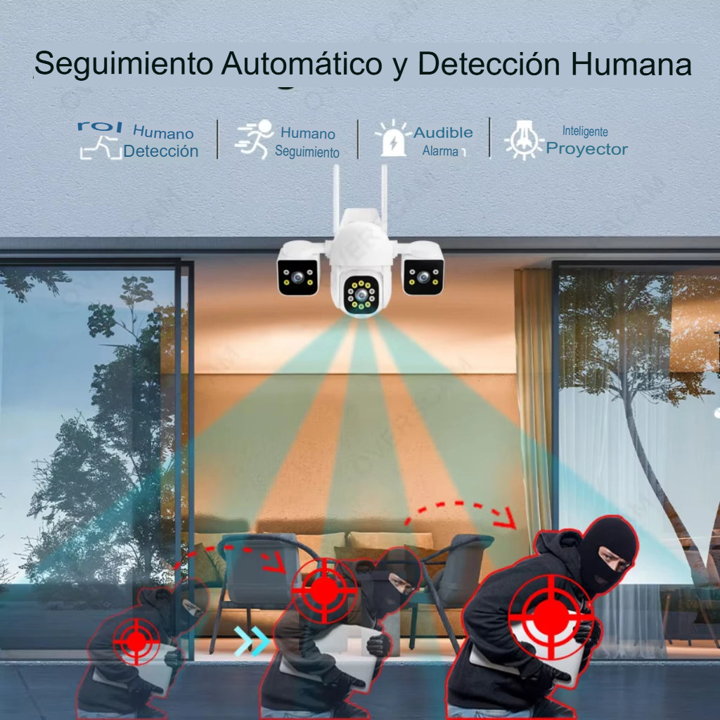 Cámara PTZ WiFi 12MP de Triple Lente – Visión Nocturna 50M y Seguimiento Humano