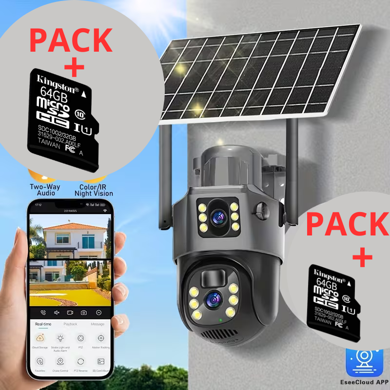Cámara Solar 4K de Doble Lente + Memoria 64GB (PACK con Descuento Exclusivo)