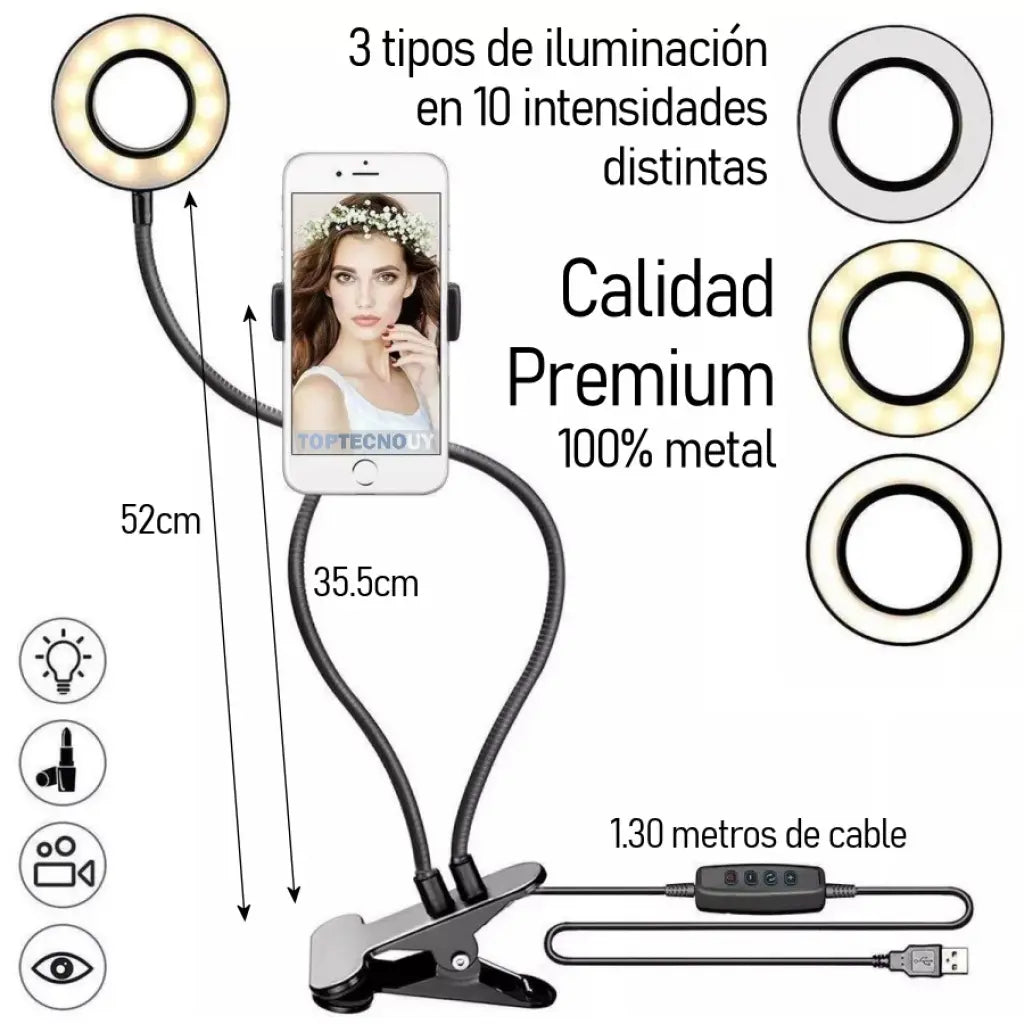 LUZ LED SELFIE ANILLO + SOPORTE CELULAR FOTO ARO LUZ MAQUILLAJE VIDEOS ZOOM YOUTUBERS