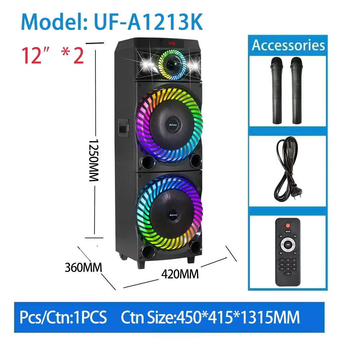 Parlante Amplificado Ailiang UF-A1213K – 2x12" con Luces de Llama