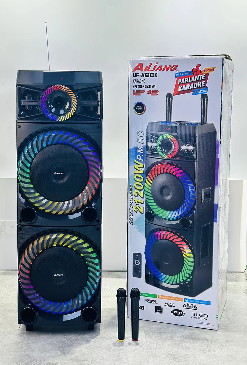 Parlante Amplificado Ailiang UF-A1213K – 2x12" con Luces de Llama
