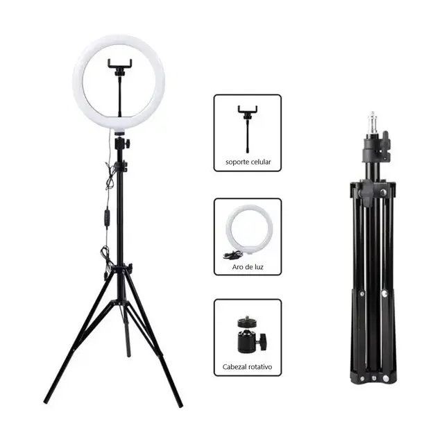 TRIPODE ANILLO O ARO LUZ LED 26CM SELFIE MAQUILLAJE FOTOS YOUTUBERS TIK TOK ZOOM