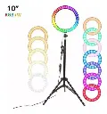 SET TRIPODE ANILLO O ARO LUZ LED COLORES RGB 26CM SELFIE FOTOS YOUTUBERS TIKTOK ZOOM 1.75M
