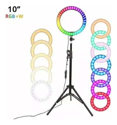 SET TRIPODE ANILLO O ARO LUZ LED COLORES RGB 26CM SELFIE FOTOS YOUTUBERS TIKTOK ZOOM 1.75M